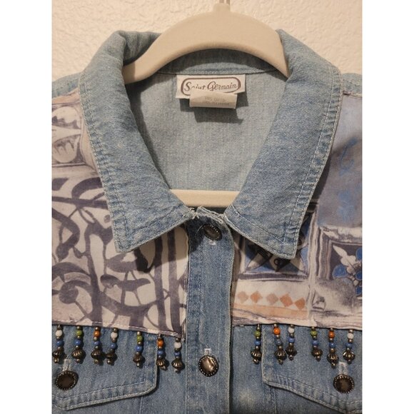 Vtg 90s Saint Germain Paris Denim Western Vest Button Wmn S Boho Patchwork - Picture 5 of 11